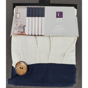 Lush Decor Navy & White Linen Button Shower Curtain, 72″ X‎ 72″ New